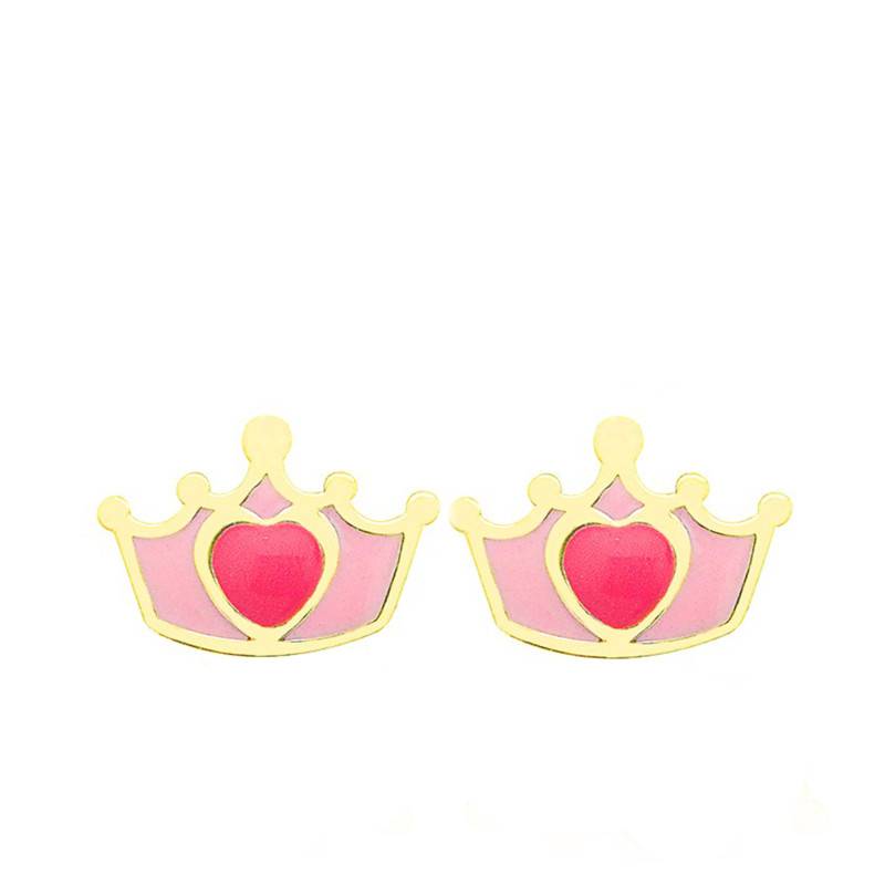 Yellow Gold & Enamel Crown Earrings - Bambins