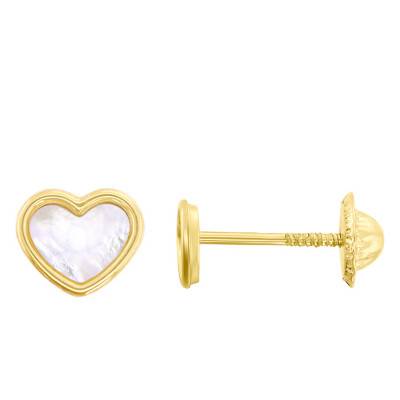 Boucles d'oreilles coeur or jaune & nacre - Bambins