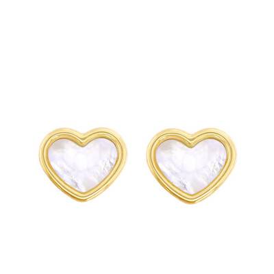 Yellow Gold & Mother-of-Pearl Heart Stud Earrings - Bambins