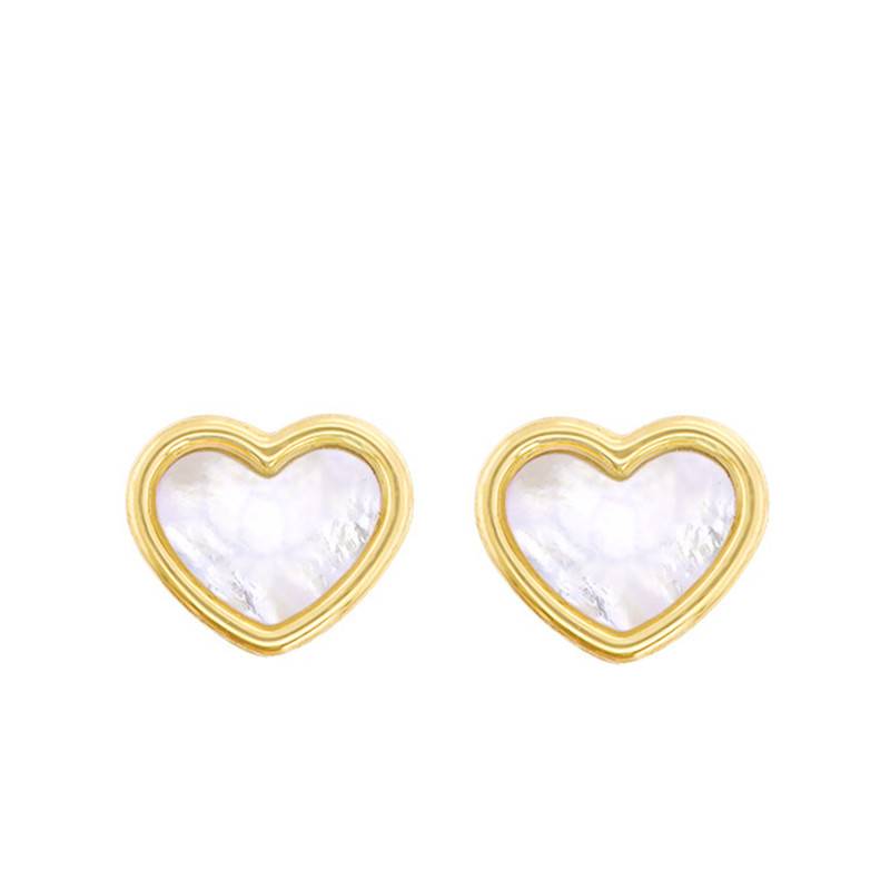 Yellow Gold & Mother-of-Pearl Heart Stud Earrings - Bambins