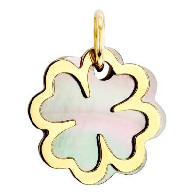 Pendentif Trèfle Gris Nacré Recto Verso Or Jaune 750 - Les Valentines