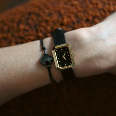 Bracelet Cordon Noir Trèfle Hématite, Ajustable - Morganne Bello
