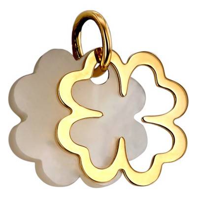 Pendentif Trèfle Blanc Nacrés Or Jaune 750 - Les Valentines