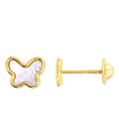 Boucles d'oreilles papillon or jaune & nacre - Bambins