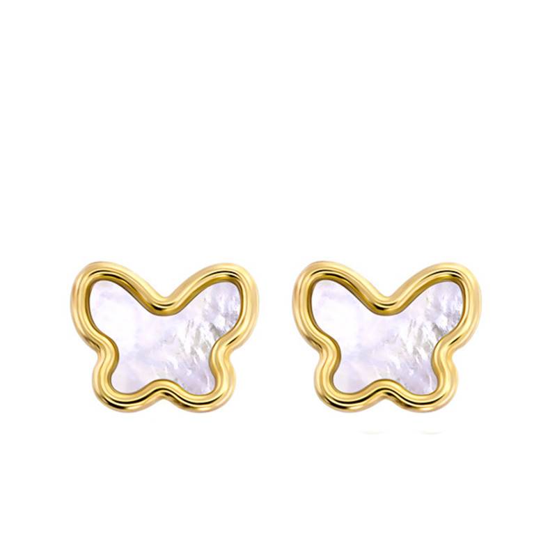 Yellow Gold & Mother-of-Pearl Butterfly Stud Earrings - Bambins