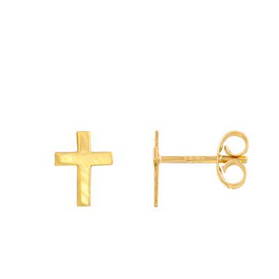 375 Yellow Gold Cross Stud Earrings - Bambins
