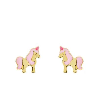 750/1000 Yellow Gold Unicorn Stud Earrings - Bambins