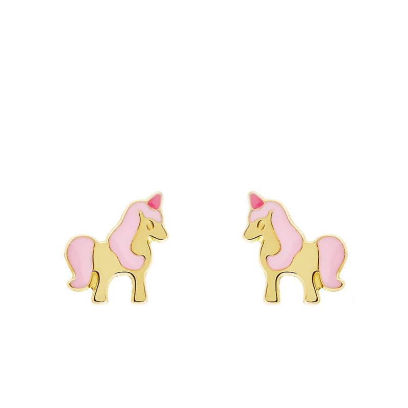 750/1000 Yellow Gold Unicorn Stud Earrings - Bambins