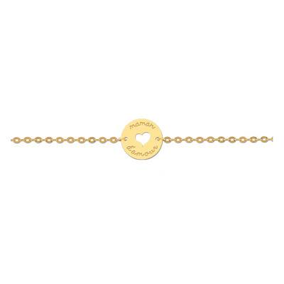 750/1000 Yellow Gold "Maman d'Amour" Bracelet, Length 16 to 18 cm - Lucas Lucor