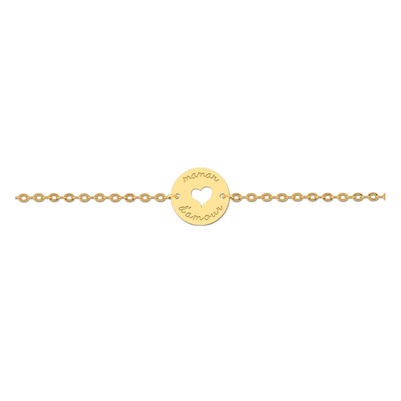 750/1000 Yellow Gold "Maman d'Amour" Bracelet, Length 16 to 18 cm - Lucas Lucor