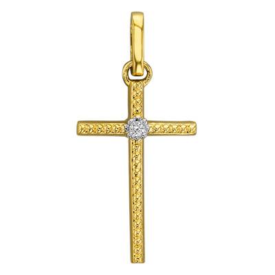 750/1000 Yellow Gold Diamond Cross Pendant - Joelli