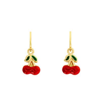 Cherry Enamel & 375 Yellow Gold Leverback Earrings - Bambins