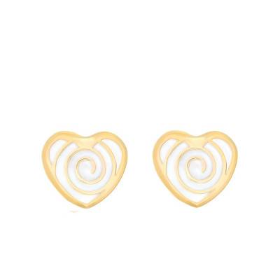 Yellow Gold & Enamel Heart Spiral Stud Earrings - Bambins