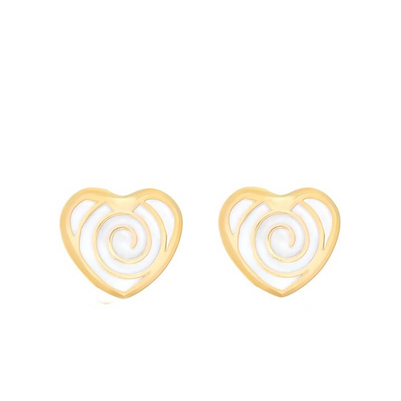 Yellow Gold & Enamel Heart Spiral Stud Earrings - Bambins