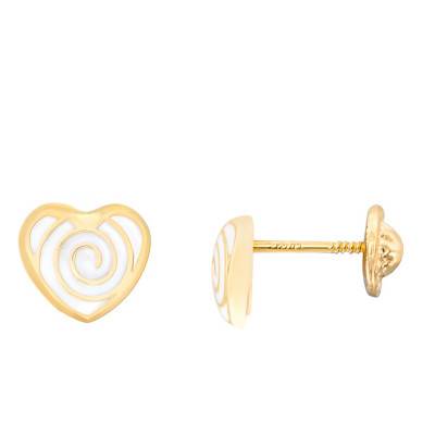 Yellow Gold & Enamel Heart Spiral Stud Earrings - Bambins