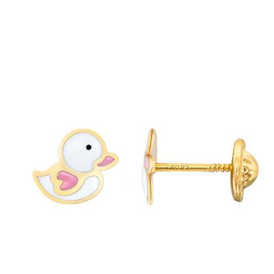 Yellow Gold & Enamel Duck Stud Earrings - Bambins