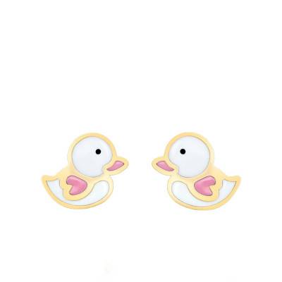 Yellow Gold & Enamel Duck Stud Earrings - Bambins