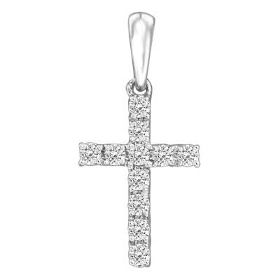 750/1000 White Gold & Diamond Cross Pendant 0.20 ct - Juweel