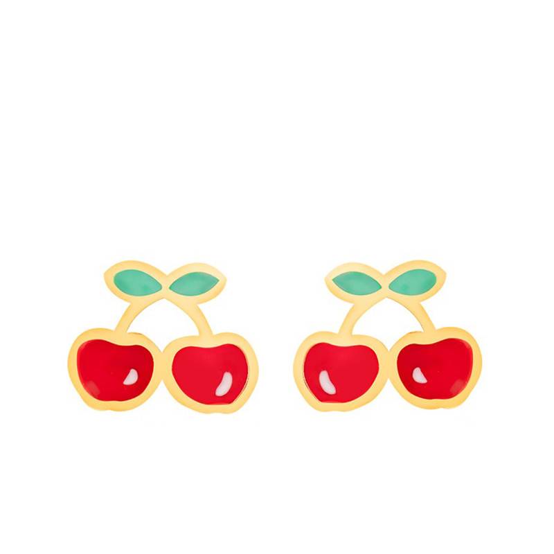 Yellow Gold Enamel Cherry Stud Earrings - Bambins