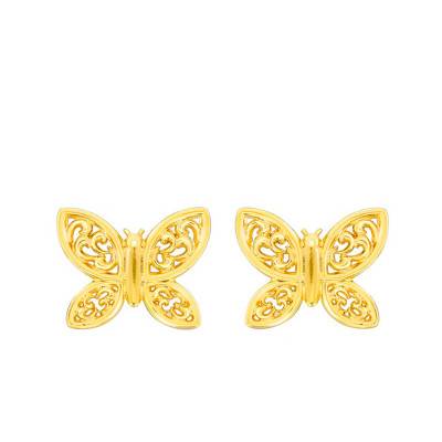 Yellow Gold Open-Work Butterfly Stud Earrings - Bambins