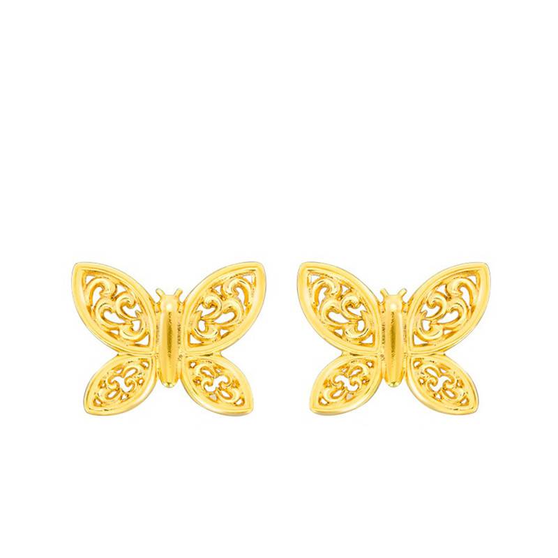 Yellow Gold Open-Work Butterfly Stud Earrings - Bambins