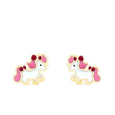 Boucles d'oreilles poney email & or jaune - Bambins