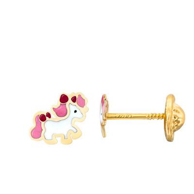 Boucles d'oreilles poney email & or jaune - Bambins