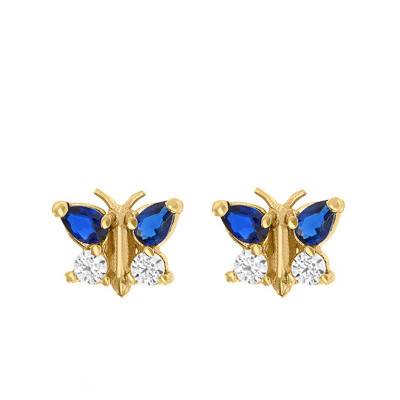 Blue Butterfly Yellow Gold & Enamel Stud Earrings - Bambins