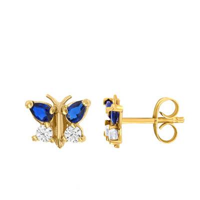 Blue Butterfly Yellow Gold & Enamel Stud Earrings - Bambins