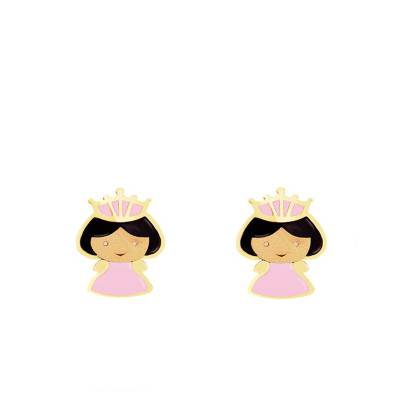 Princess Stud Earrings in Yellow Gold & Enamel - Bambins