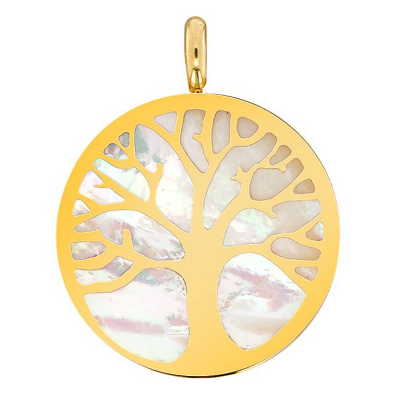 Yellow Gold & Mother-of-Pearl Tree of Life Medal, 20 mm Diameter - Vandona