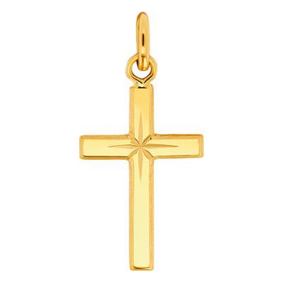 750 18K Yellow Gold Star Cross, 16 x 30 mm - Emanessence