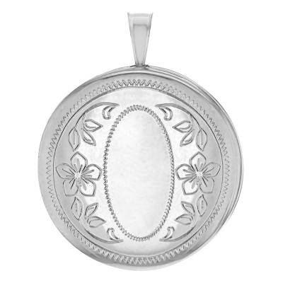 Pendentif Porte Photo Rond Fleurs en Argent 925 - Artemis