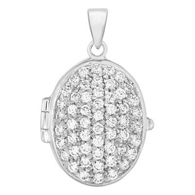 925 Silver & White Cubic Zirconia Oval Photo Locket Pendant - Artemis - Artemis