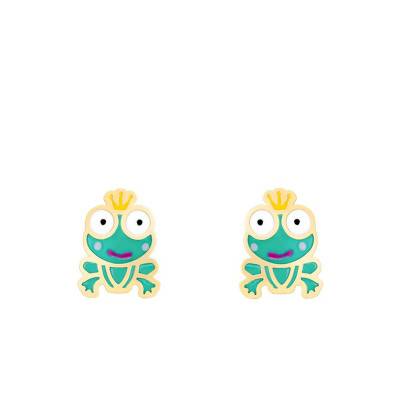 Yellow Gold & Enamel Frog Stud Earrings - Bambins
