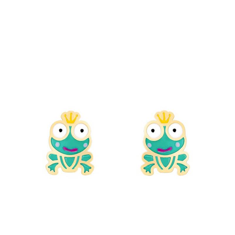 Yellow Gold & Enamel Frog Stud Earrings - Bambins