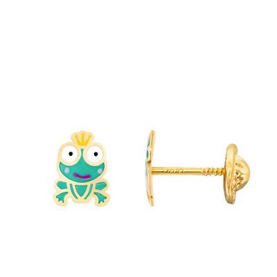 Boucles d'oreilles grenouille email & or jaune - Bambins