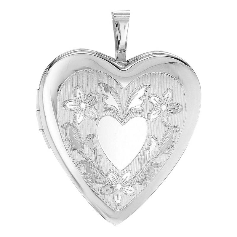 925 Silver Heart Wings & Flowers Photo Locket Pendant - Artemis