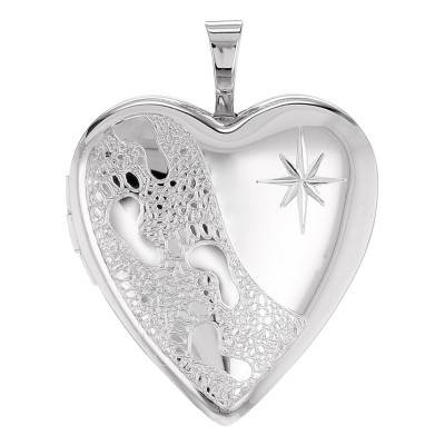 925 Silver Heart Photo Locket Pendant with Star and Footprints - Artemis