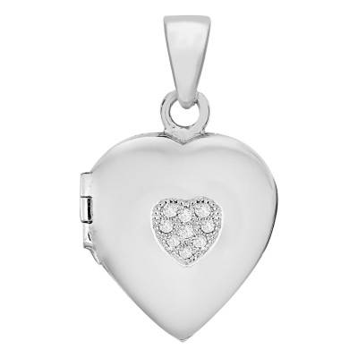 Pendentif Porte Photo Coeur en Argent 925 Rhodié & Zircones Blanches - Artemis