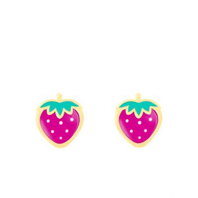 Yellow Gold & Enamel Strawberry Stud Earrings - Bambins