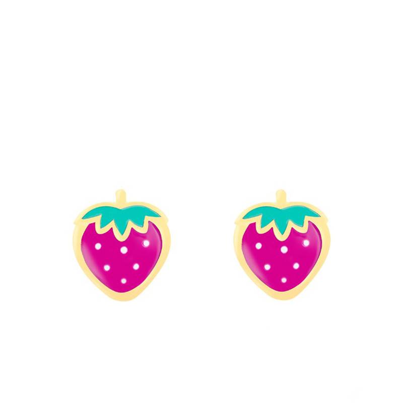 Yellow Gold & Enamel Strawberry Stud Earrings - Bambins