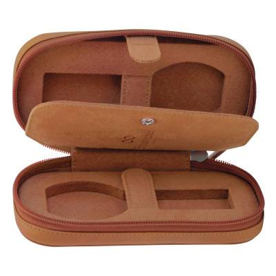 Black or Cognac Leather 2-Watch Pouch - Bouveret