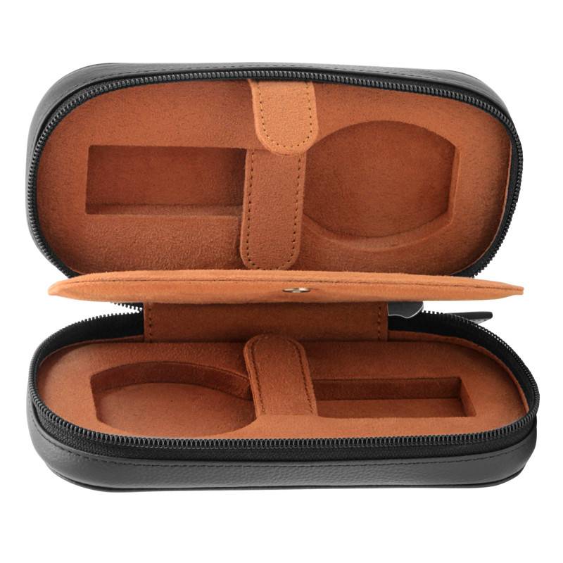 Black or Cognac Leather 2-Watch Pouch - Bouveret
