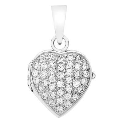 Pendentif Porte Photo Coeur en Or Blanc 375 & Zircones - Emanessence