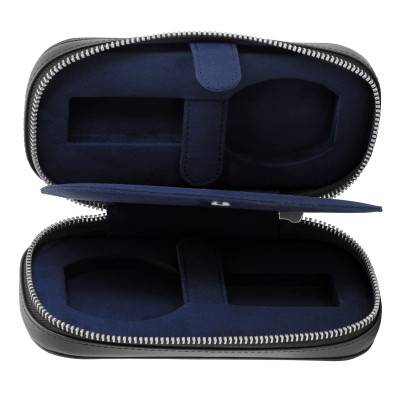 Black or Cognac Leather 2-Watch Pouch - Bouveret