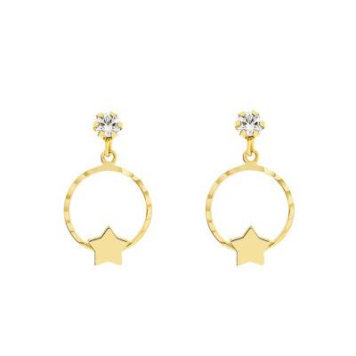 Yellow Gold Circle Star & Cubic Zirconia Stud Earrings - Bambins