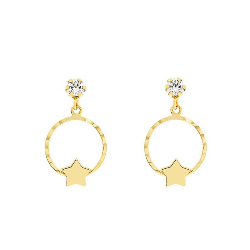 Yellow Gold Circle Star & Cubic Zirconia Stud Earrings - Bambins