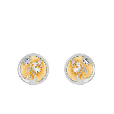 Boucles d'oreilles licorne maxi Or Blanc et Jaune 375 - Bambins