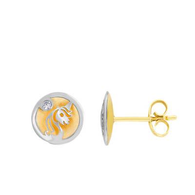 Boucles d'oreilles licorne maxi Or Blanc et Jaune 375 - Bambins